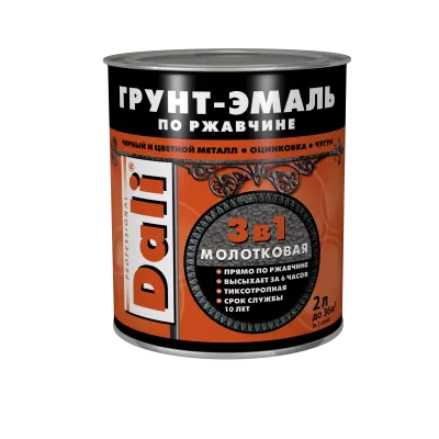 Грунт-эмаль по ржавчине 3 в 1 молотковая, алкидная, шоколадная, 2 л, Dali