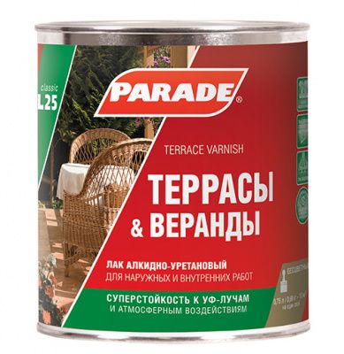 Лак алкидно-уретановый PARADE L25 Террасы & Веранды Глянцев. 2,5л Россия