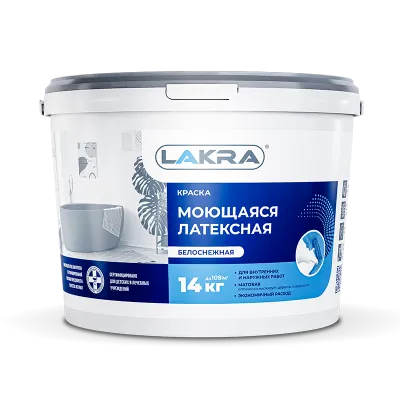 Краска моющаяся латексная белоснежная Лакра 14 кг