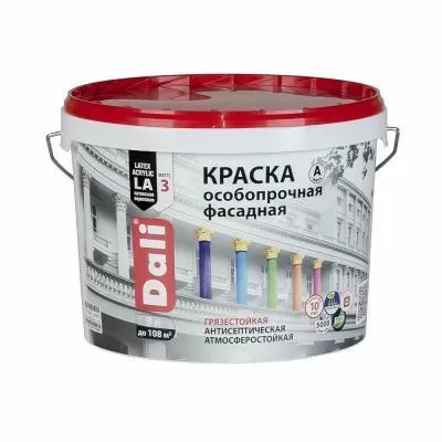 Краска фасадная, особопрочная, акриловая, глубокоматовая, база А 9 л Dali